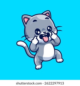 Cute Cat Funny Face Cartoon Vector Icon Illustration. Animal Nature Icon Concept Isolated Premium Vector. Flat Cartoon Style