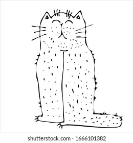 Cute cat with a funny face. Doodle. Hand drawing. Vector element for design.