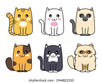 Cute cat, funny kitten Animal meow, cartoon fluffy pets exact  collection.cartoon meow cat vector Illustration