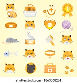 Cute cat funny symbol and icon set