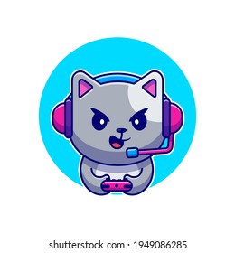 Cute Cat Gaming Cartoon Vector Icon Illustration. Animal Technology Icon Concept Isolated Premium Vector. Flat Cartoon Style