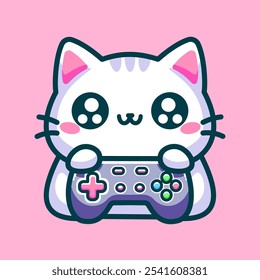 Gato bonito console de jogos desenhos animados vetor arte, ilustração e gráfico