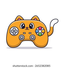 Ilustração de ícone de vetor de desenhos animados de controlador de jogos de gato bonito. Tecnologia Animal Icon Conceito Isolado Premium Vetor. Estilo de Desenho Animado Plano