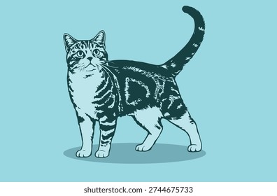 cute cat gaping beautiful and pretty illustration with blue background