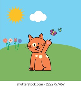 Cute Cat in the Garden Illustration