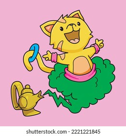 cute cat genie that comes out of the magic lamp