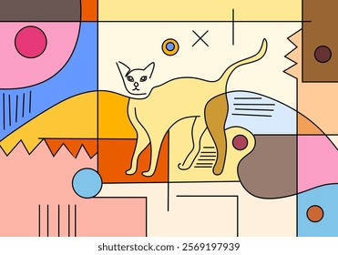 Cute Cat in geometric style Colorful Vector Illustration.