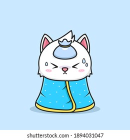 gatito lindo con ropa de cama enferma