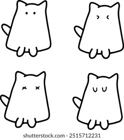 Cute Cat in Ghost Costume Vectors | Various Expressions | Minimalist Design | 4 Vectors