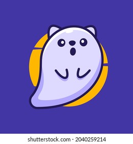 cute cat ghost illustration mascot vector icon. with premium cartoon quality.