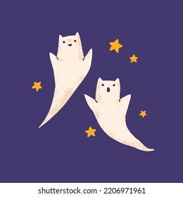 Cute cat ghosts floating