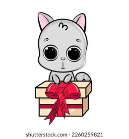 cute cat with gift box