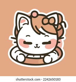 Cute Cat Girl, Adorable Vector Baby Cat Illustration, kawaii, soft and very feminine, Clean Node In shape Vector For High Quality Design, for any type of print you want,stickers,T-shirt,and Much More