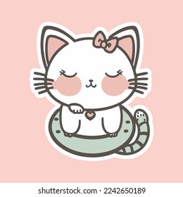 Cute Cat Girl, Adorable Vector Baby Cat Illustration, kawaii, soft and very feminine, Clean Node In shape Vector For High Quality Design, for any type of print you want,stickers,T-shirt,and Much More