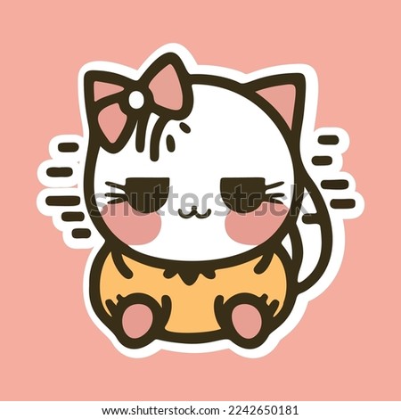 Cute Cat Girl, Adorable Vector Baby Cat Illustration, kawaii, soft and very feminine, Clean Node In shape Vector For High Quality Design, for any type of print you want,stickers,T-shirt,and Much More