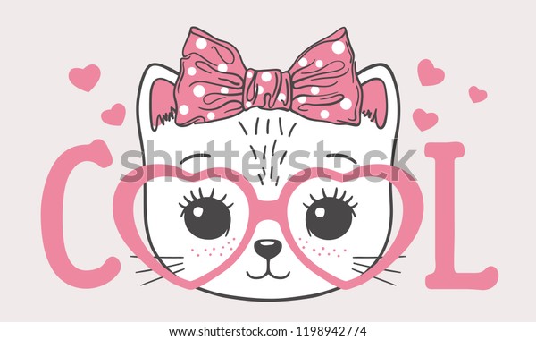 Cute Cat Girl Face Pink Heart Stock Vector (Royalty Free) 1198942774