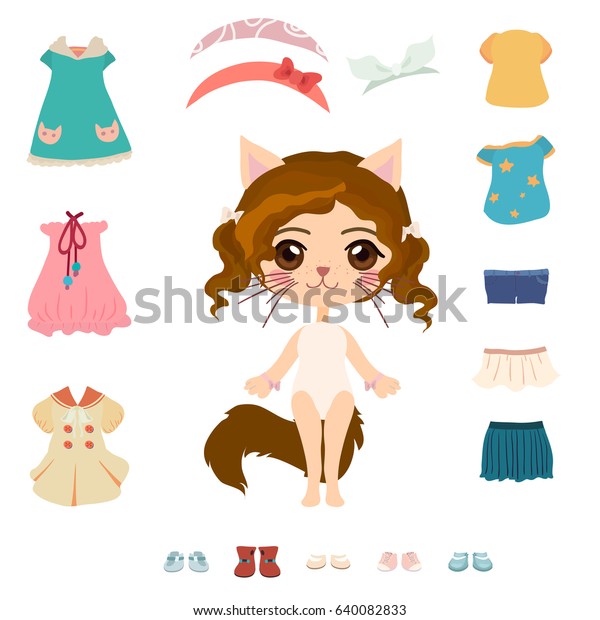 Cute Cat Girl Her Clothes Paper Stock Vector (Royalty Free) 640082833 ...