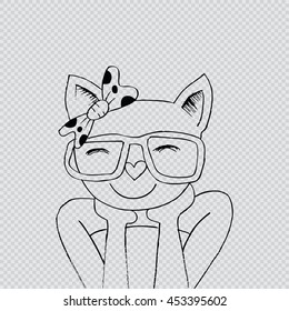 cute cat girl hipster. Sketchy style.