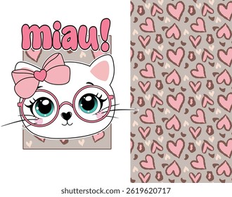 cute cat girl love design patterns sleepwear