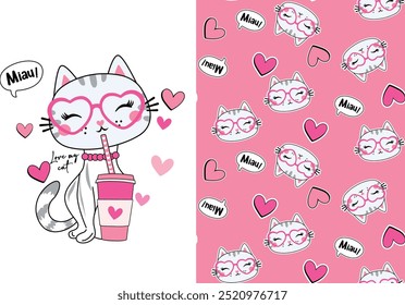 Diseño lindo de los patrones de la muchacha del gato
