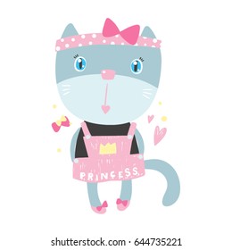 cute cat girl, vector illustration can be used as a kid wear print