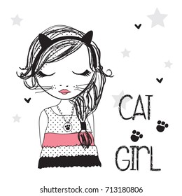 cute cat girl vector illustration