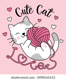 CUTE CAT. GIRLS GRAPHIC T SHIRT VECTOR DESIGNS AND OTHER USES.