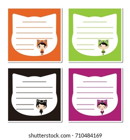 Cute cat girls on colorful cat head frame vector cartoon illustration for halloween memo paper design, planner paper and stationery paper