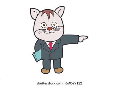 Cute Cat giving directions with hands. Vector Illustration. Isolated on white background.