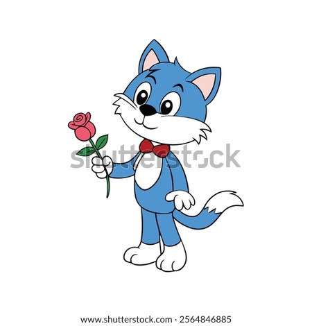 cute cat giving a rose vector illustration