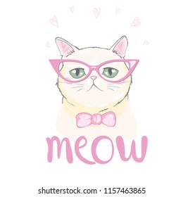 cute cat with glasses design. Kids illustrations for school books and more.