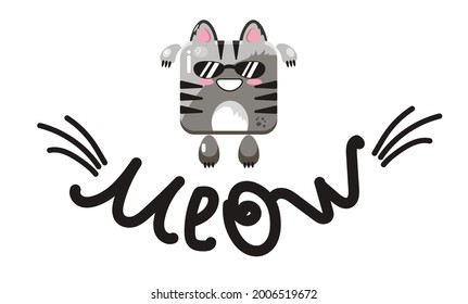 
Cute cat with glasses. Stickers, icons with cute cats. Vector illustration.