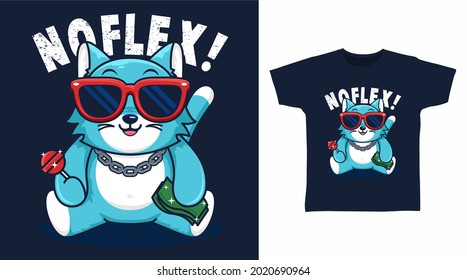 Cute Cat With Glasses T-shirt Design Vector