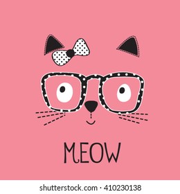 cute cat  with glasses, T-shirt design for girls vector illustration