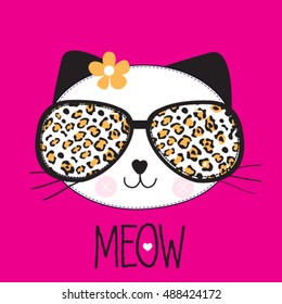 cute cat  with glasses, T-shirt graphics for kids vector illustration