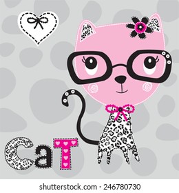 cute cat with glasses vector illustration