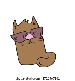 Cute cat with glasses . Vector illustration.Form for banners and postcards. animal