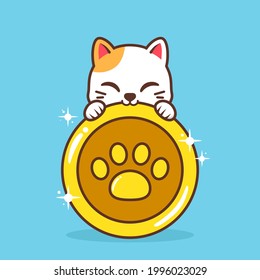 cute cat with gold coin