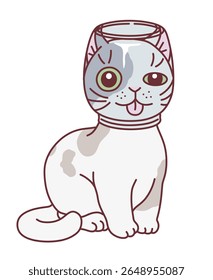 A cute cat got his head into a glass jar. Cute cats series.