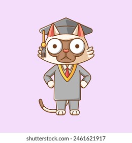 Cute cat graduation pose animal kawaii chibi character mascot illustration outline style design set
