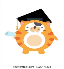 Ilustración de diseño de la plantilla de vectores de caracteres de graduación de felino mate