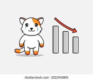 Cute cat with graph down sign