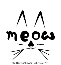 Cute cat graphic design, meow, on white background.