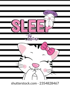 cute cat graphic tees sleep for girl