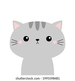 Cute cat. Gray kitten face head silhouette. Funny kawaii cartoon baby character. Happy Valentines Day. Notebook sticker print template. Flat design. White background. Isolated. Vector illustration