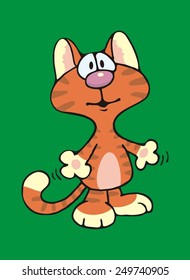 cute cat, green background, vector illustration