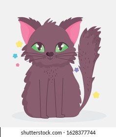 cute cat with green eyes sitting domestic cartoon animal, cats pets vector illustration