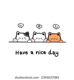 Cute cat greeting cartoon doodle on white square background vector