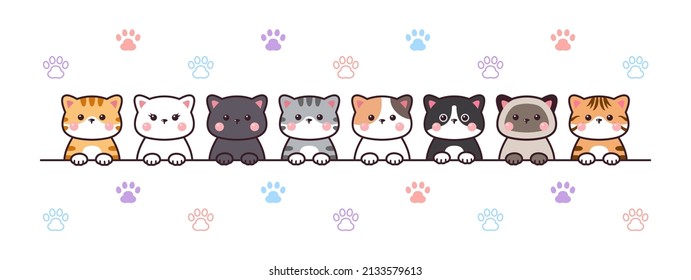 Cute Cat Greeting Drawing Cartoon Doodle Card Banner Background. Cat Background. 