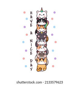 Cute Cat Greeting Drawing Cartoon Doodle Banner Card Background